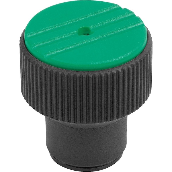 Torque Knurled Knob Size:3 D=M06, Thermoplastic Black Ral7021, Comp:Steel, Cap:Green Ral6032